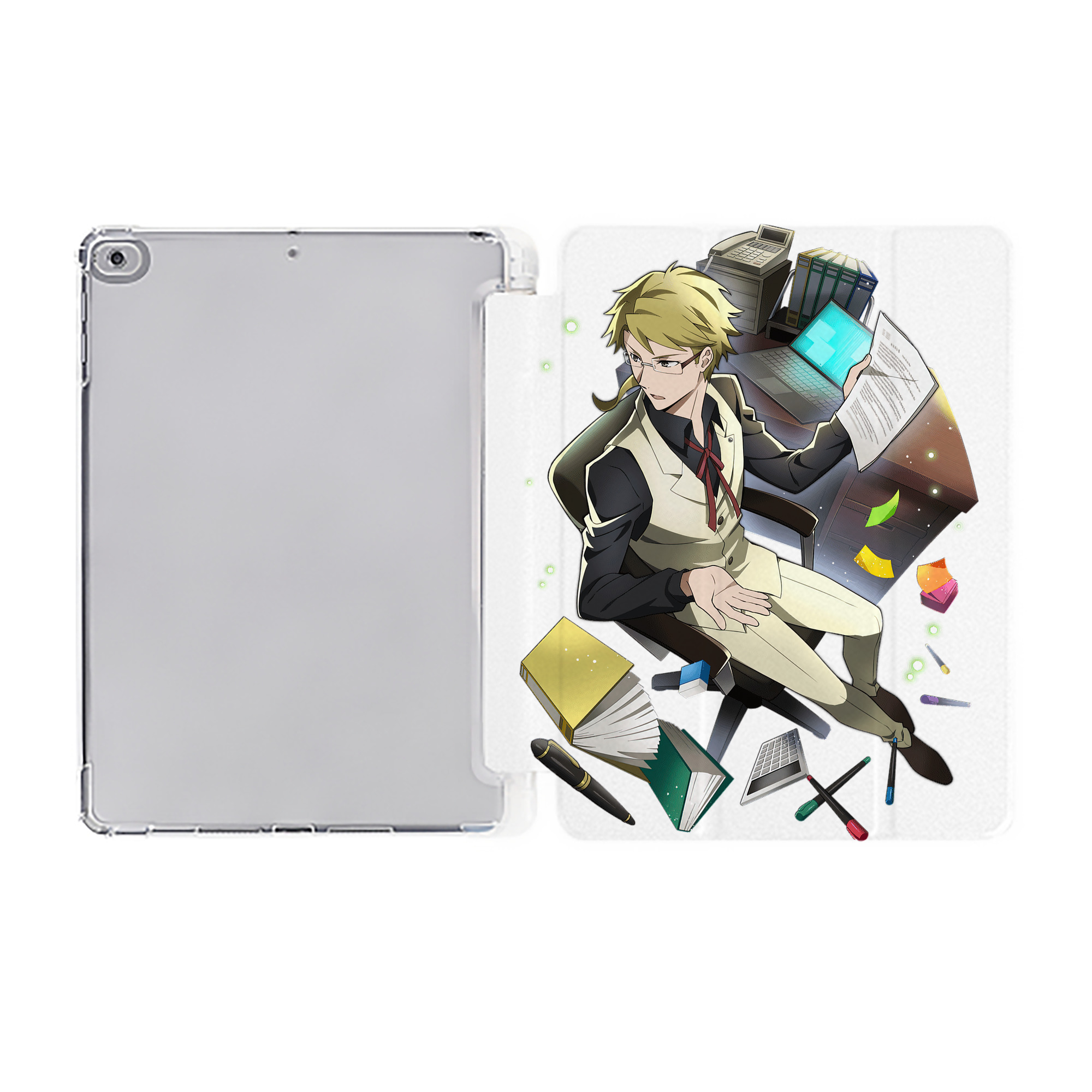 （画像用） 文豪ストレイドッグス Bungo Stray Dogs IPad ケース ペン収納付き 三つ折りスタンド PUレザー×シリコン 対応機種9.5/10.5/10.9インチ